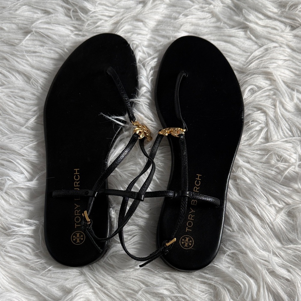 Tory Burch Black Sandals with Gold Accents